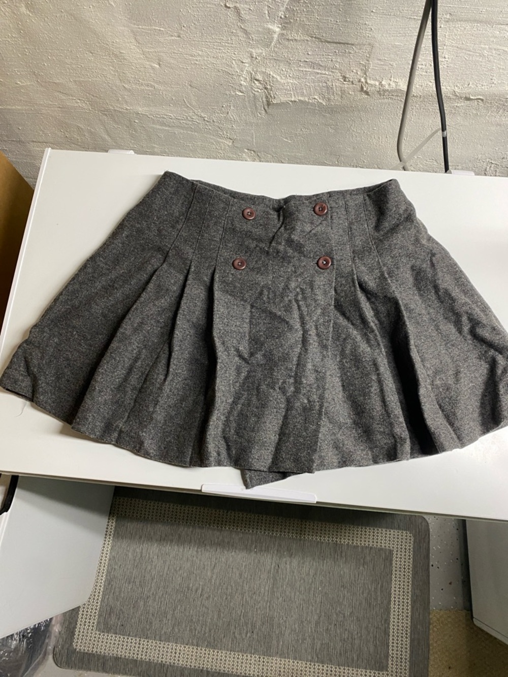 Vintage 90’s Limited Pleated Gray Women's Skirt with Button Detail